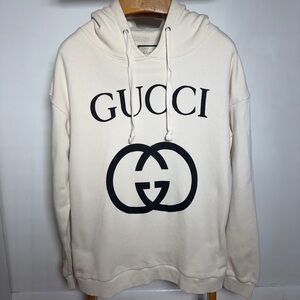 Gucci Cream Hoodie with Black Logo